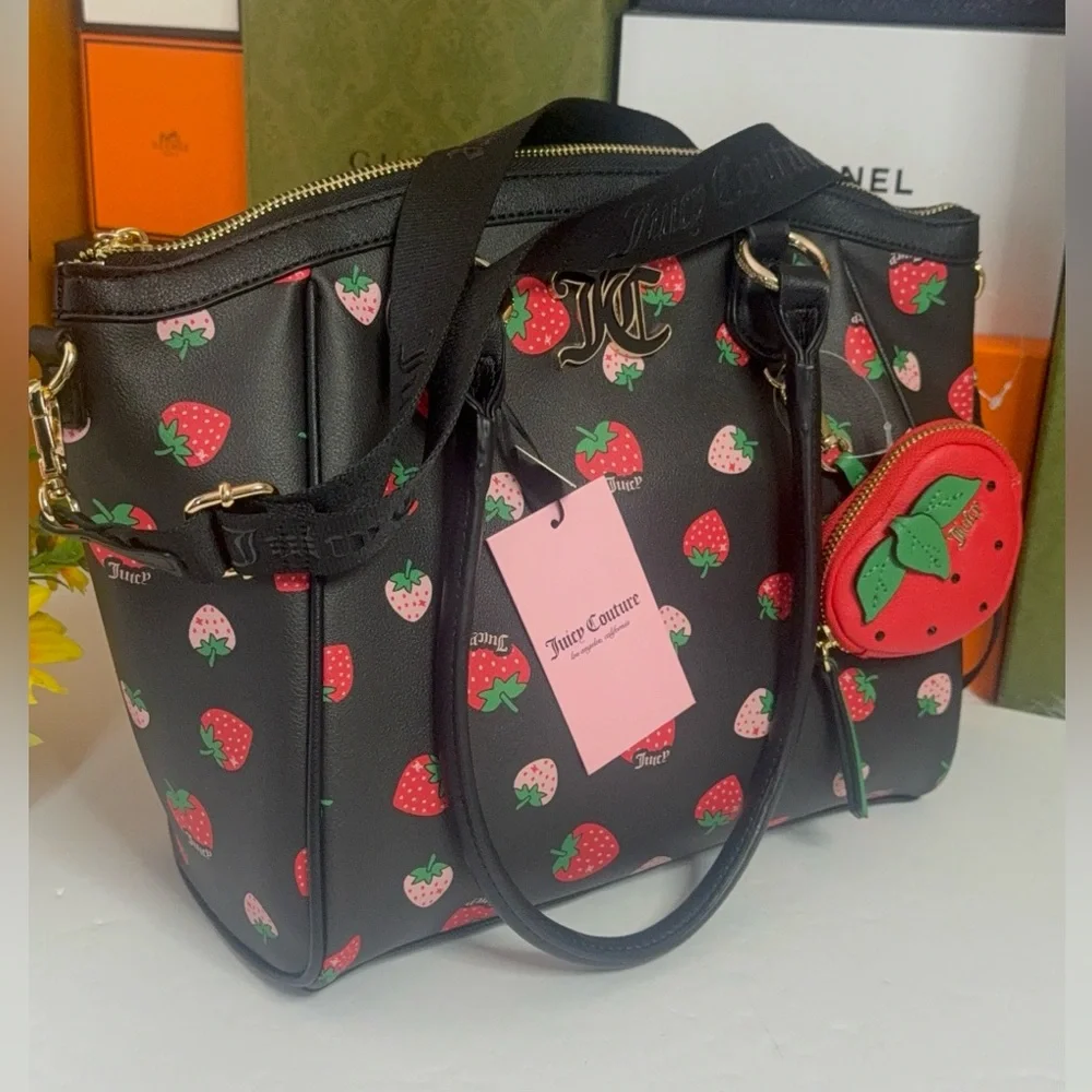 ๐JUICY COUTURE Black and Red Satchel with Strawberry Charm - Picture 14 of 16